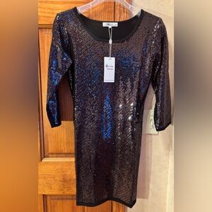 My Tribe BOUTIQUE NWT Sequin Cashmere Mini Sweater Dress Small BLACK